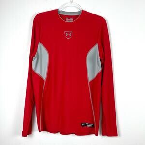 Under Armour Baseball Performance Shirt Red & Gray Fitted Heat Gear  - Medium